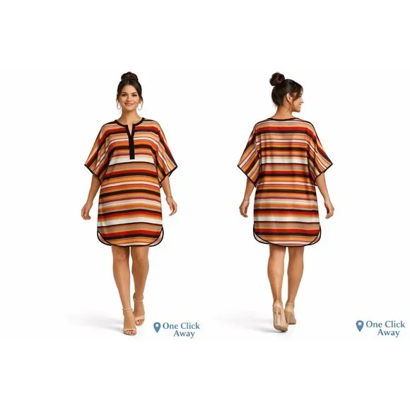 NWOT DKNY Multicolor Stripe Kimono Sleeve Dress M - Picture 5 of 6